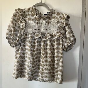 Alice Blue White and Brown Blouse